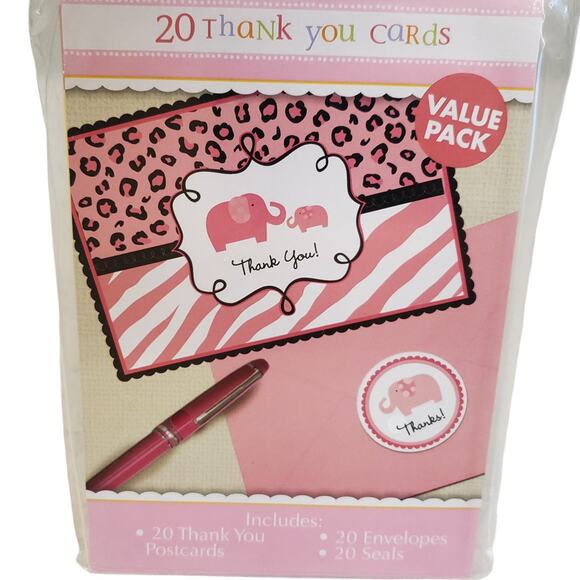 Girl Baby Shower Pink Elephant Leopard Print Thank You Cards Baby Shower - Picture 5 of 5